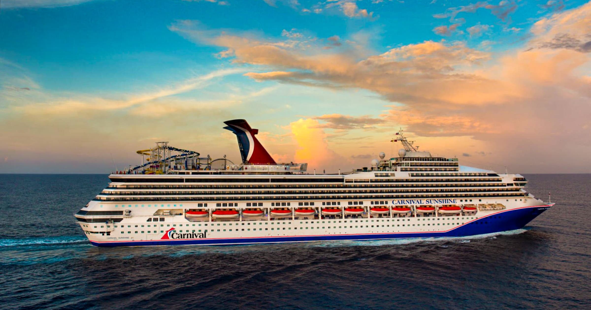 Carnival Sunshine cruise ship sailing on the ocean near Norfolk, Virginia.