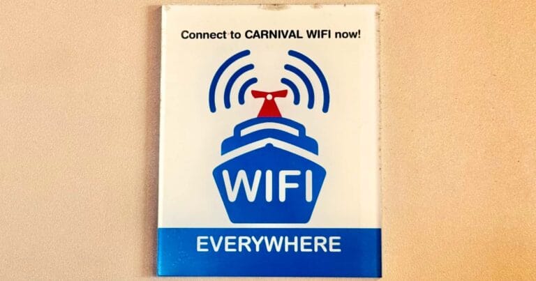 Carnival WiFi sign mounted on a wall aboard Carnival Dream.